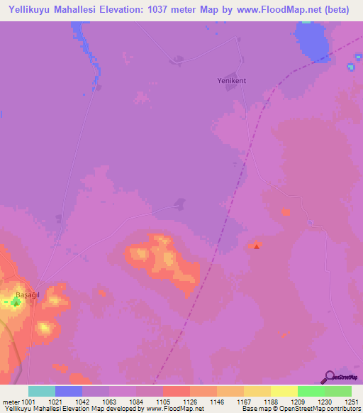 Yellikuyu Mahallesi,Turkey Elevation Map