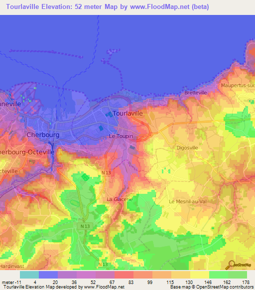 Tourlaville,France Elevation Map