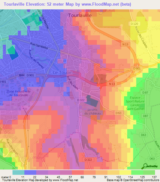 Tourlaville,France Elevation Map