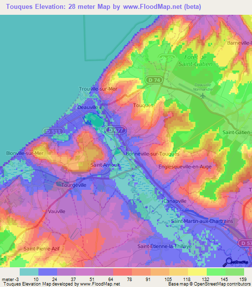 Touques,France Elevation Map