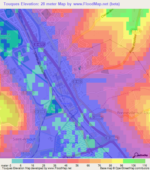 Touques,France Elevation Map