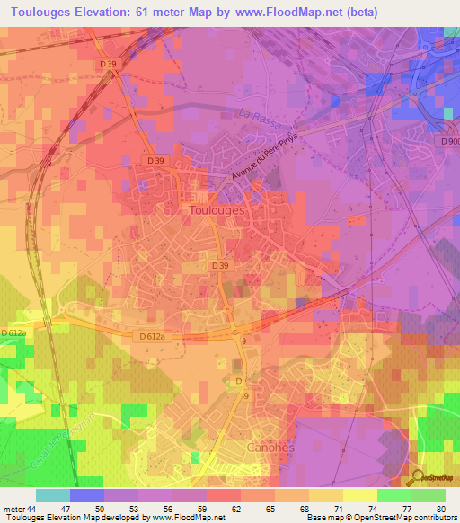 Toulouges,France Elevation Map