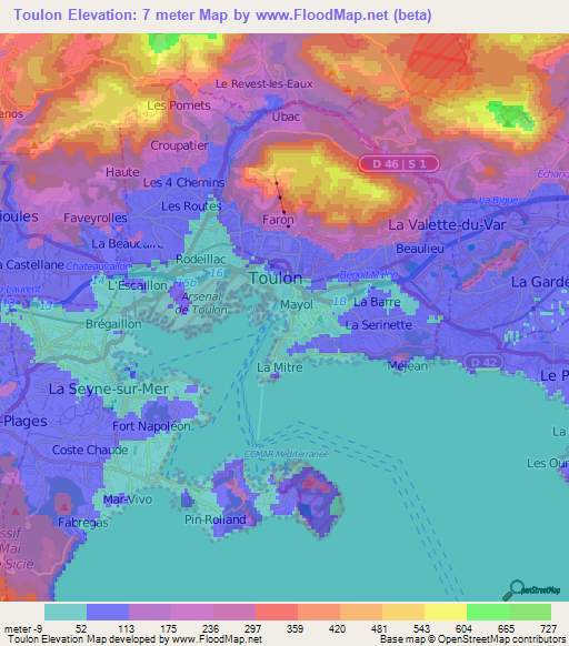 Toulon,France Elevation Map