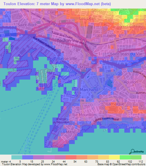 Toulon,France Elevation Map