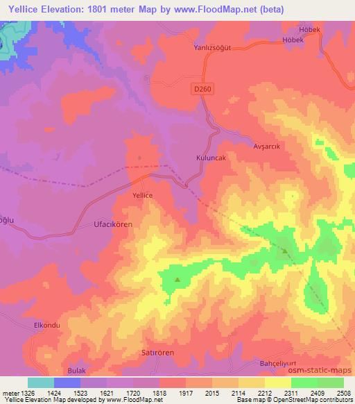 Yellice,Turkey Elevation Map