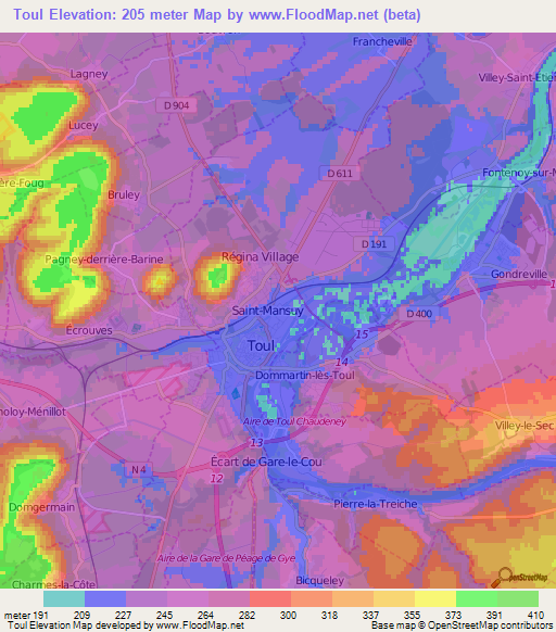 Toul,France Elevation Map