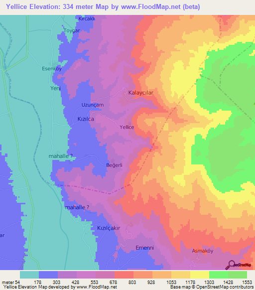 Yellice,Turkey Elevation Map