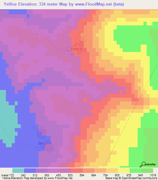 Yellice,Turkey Elevation Map