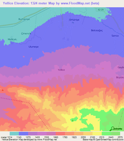 Yellice,Turkey Elevation Map