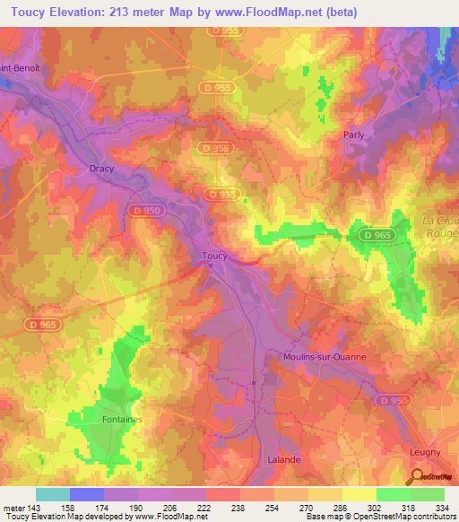 Toucy,France Elevation Map