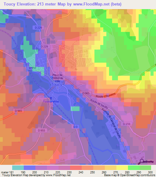 Toucy,France Elevation Map