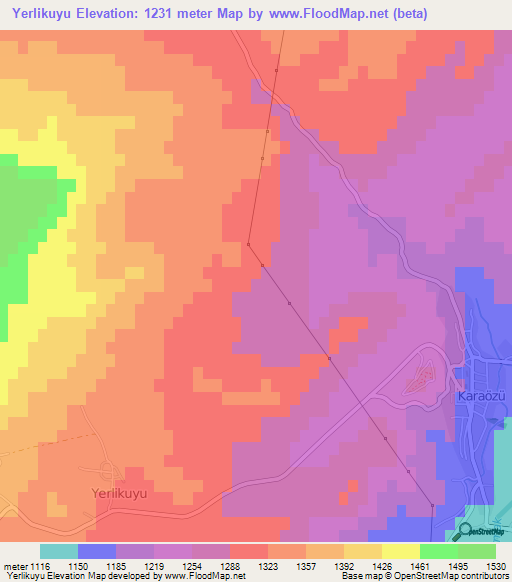 Yerlikuyu,Turkey Elevation Map