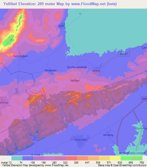 Yellibel,Turkey Elevation Map