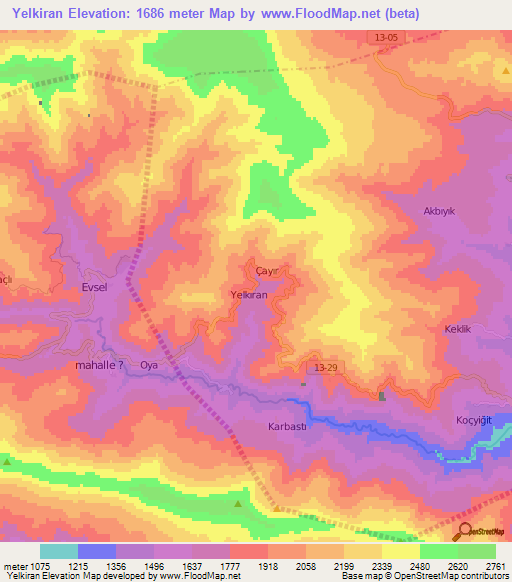 Yelkiran,Turkey Elevation Map