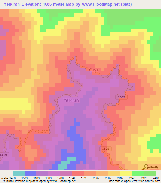 Yelkiran,Turkey Elevation Map