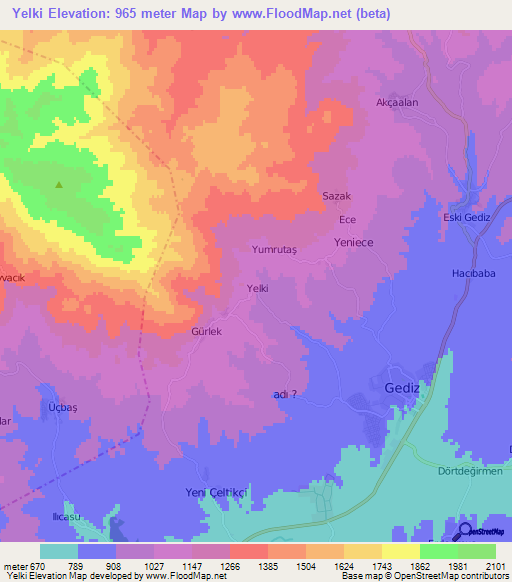 Yelki,Turkey Elevation Map