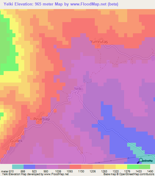 Yelki,Turkey Elevation Map