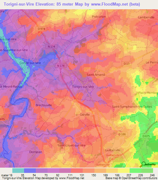 Torigni-sur-Vire,France Elevation Map