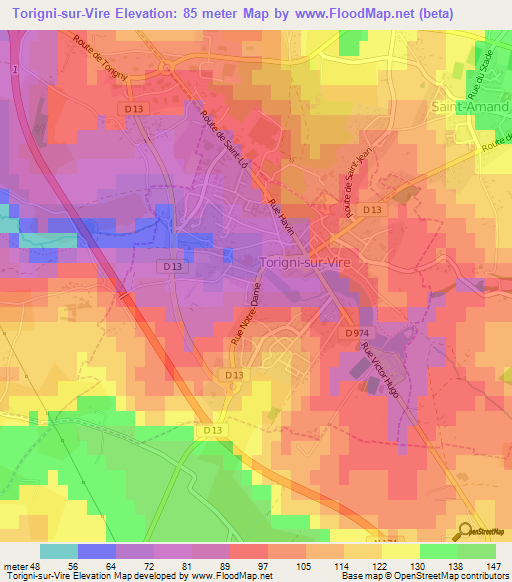 Torigni-sur-Vire,France Elevation Map