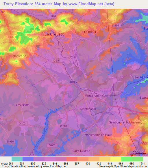 Torcy,France Elevation Map