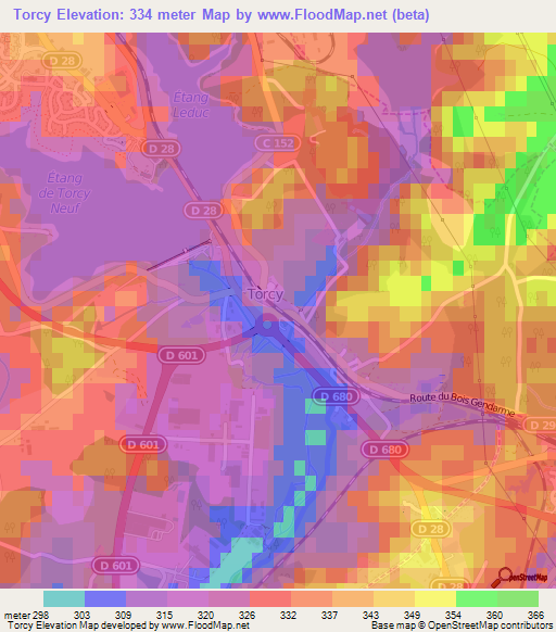 Torcy,France Elevation Map