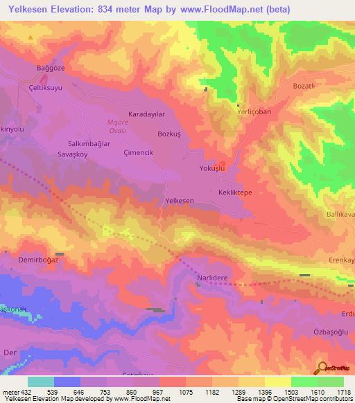 Yelkesen,Turkey Elevation Map