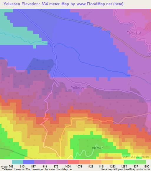 Yelkesen,Turkey Elevation Map