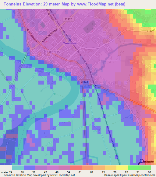 Tonneins,France Elevation Map