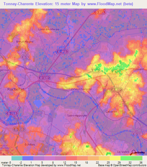 Tonnay-Charente,France Elevation Map