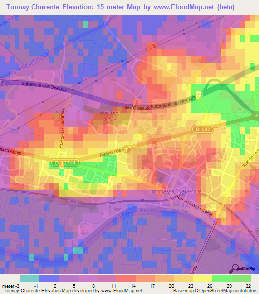 Tonnay-Charente,France Elevation Map