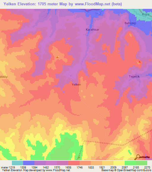 Yelken,Turkey Elevation Map