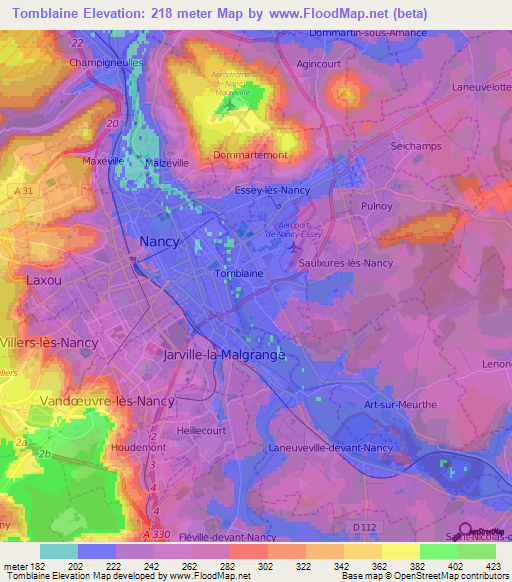 Tomblaine,France Elevation Map