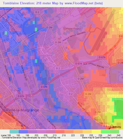 Tomblaine,France Elevation Map