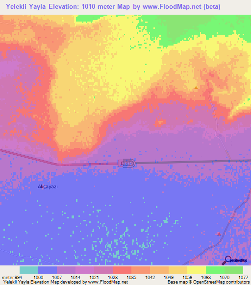 Yelekli Yayla,Turkey Elevation Map