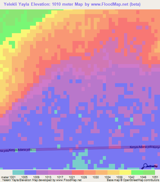 Yelekli Yayla,Turkey Elevation Map