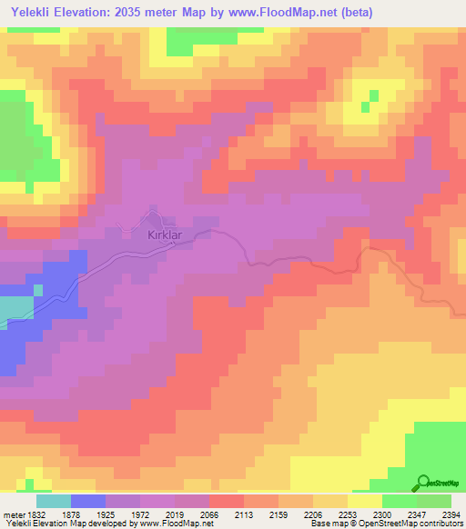 Yelekli,Turkey Elevation Map