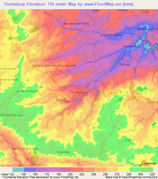 Tinchebray,France Elevation Map