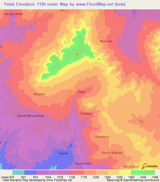 Yelek,Turkey Elevation Map