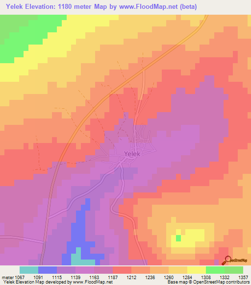 Yelek,Turkey Elevation Map