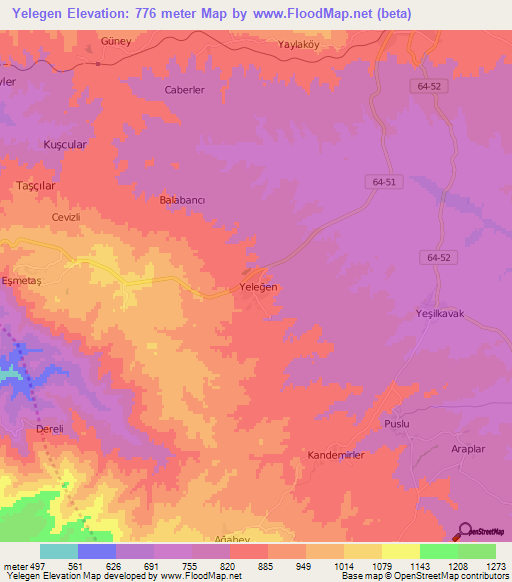 Yelegen,Turkey Elevation Map