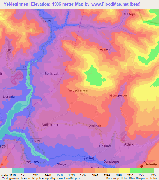 Yeldegirmeni,Turkey Elevation Map