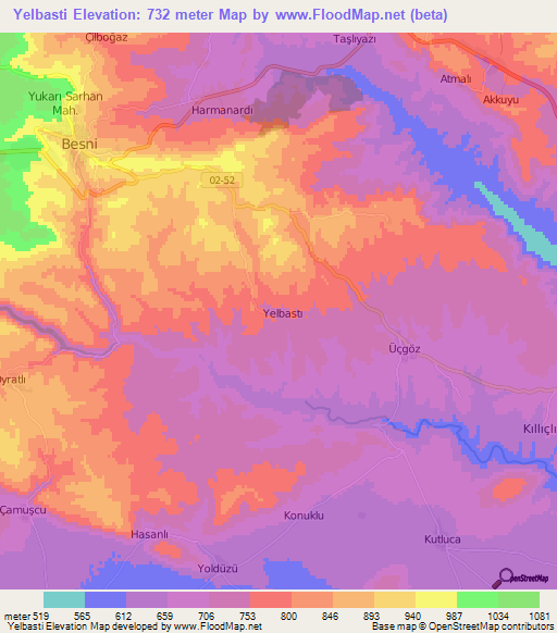 Yelbasti,Turkey Elevation Map