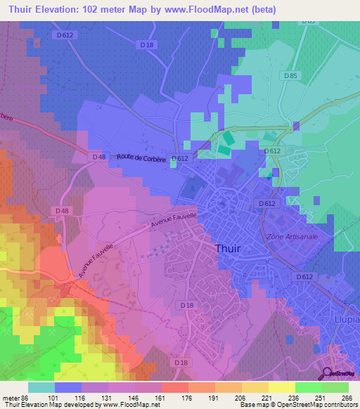 Thuir,France Elevation Map