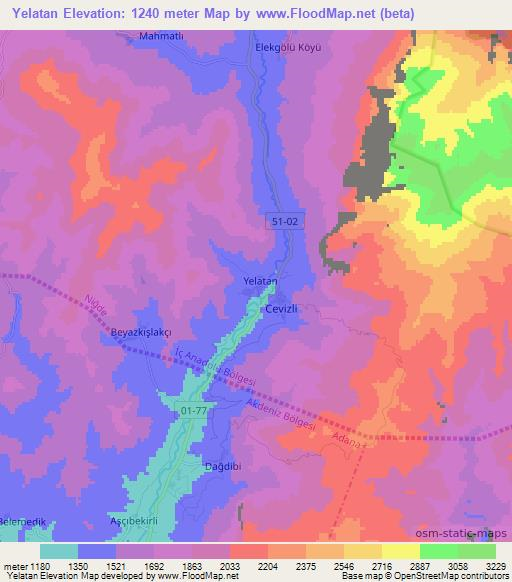 Yelatan,Turkey Elevation Map