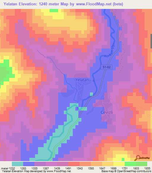 Yelatan,Turkey Elevation Map