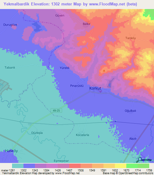 Yekmalbardik,Turkey Elevation Map