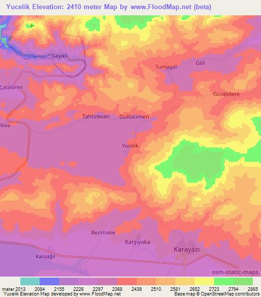 Yucelik,Turkey Elevation Map