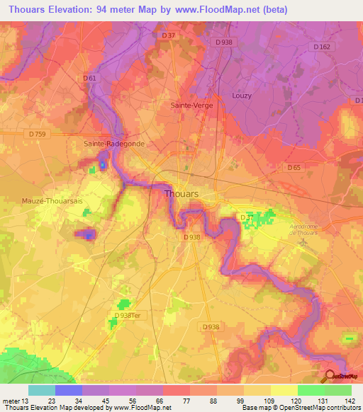 Thouars,France Elevation Map