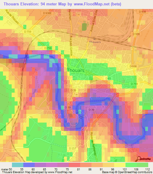 Thouars,France Elevation Map