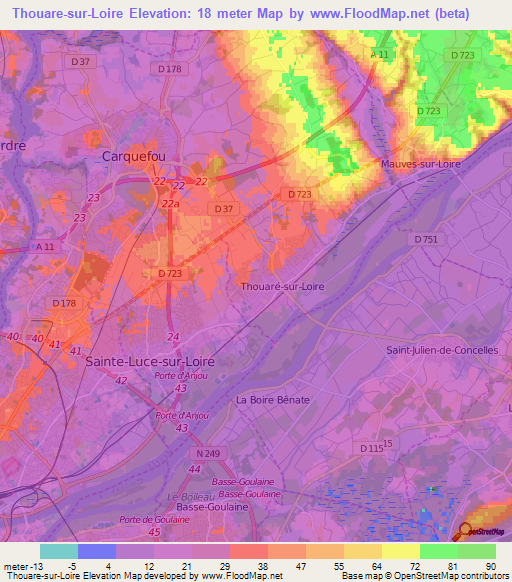 Thouare-sur-Loire,France Elevation Map